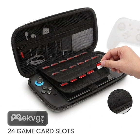 Wekvgz Hard Shell Case for Switch 2 with 24 Game Card Slots Protective Travel Carry Case for Switch 2 Console and Accessories Black