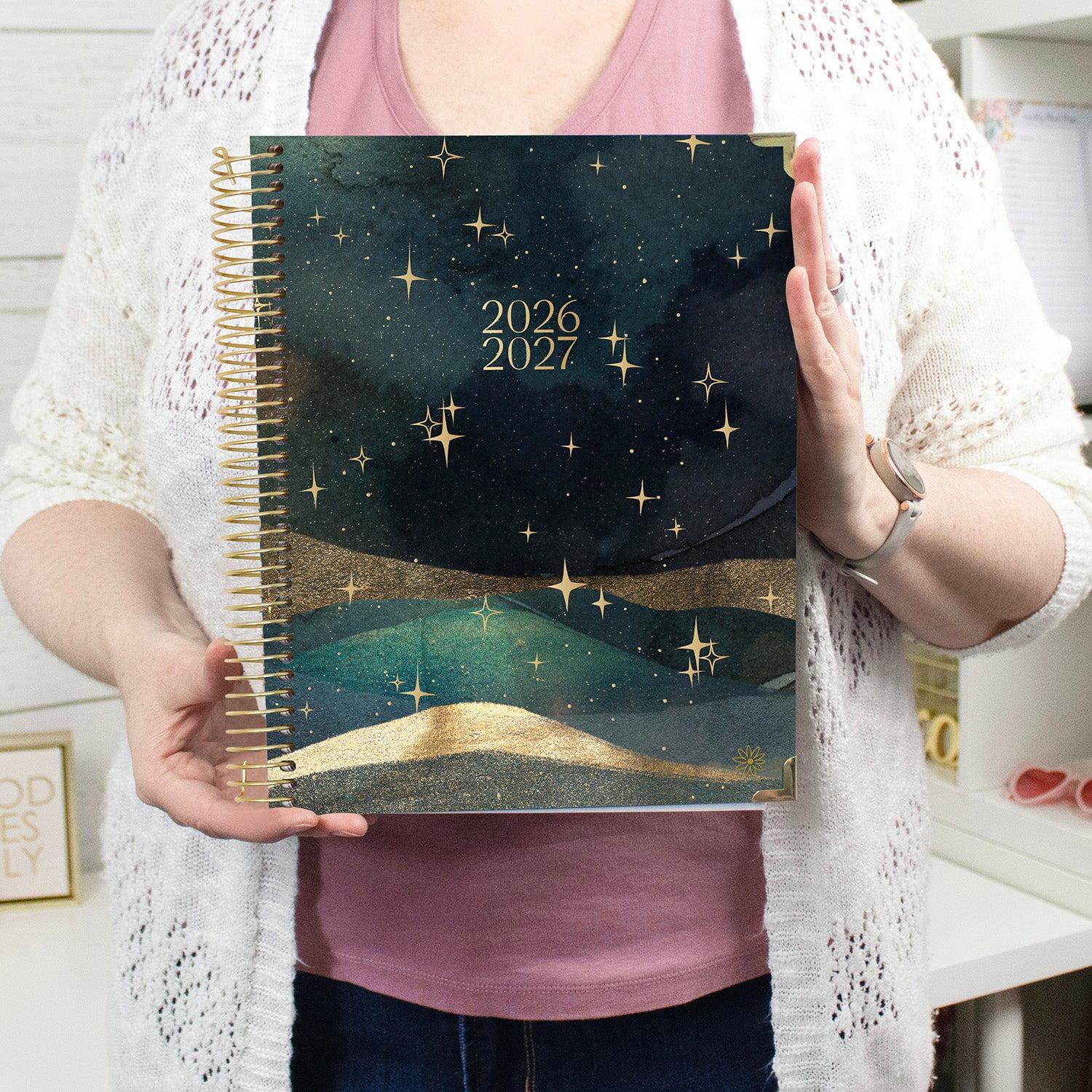 bloom daily planners 2026-2027 Academic Planner, 13-Month Monthly & Weekly Hard Cover, 8.5" x 11", Celestial Skies