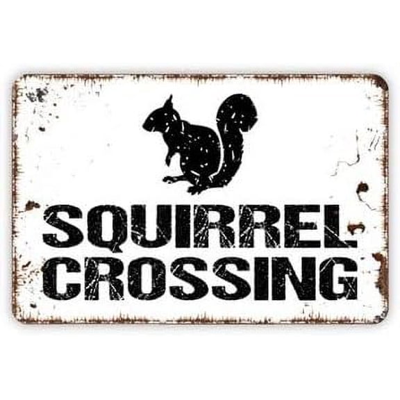 Metal Squirrel Crossing Vintage Forest Tin Sign Wall Decor for Home Coffee Bar, 8 x 12 Inch