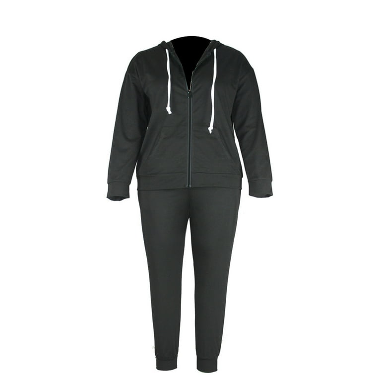 Cindysus Women Two Piece Outfit Plus Size Sweatsuit Hoodie Jogger Set  Casual Jogging Long Sleeve Tracksuit Sets Black 3XL