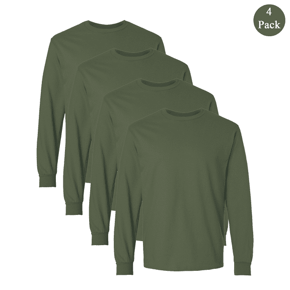 Gildan Ultra Cotton Men's Long Sleeve T-Shirt, Crew Neck Classic Fit Tee, Military Green 4-Pack, S