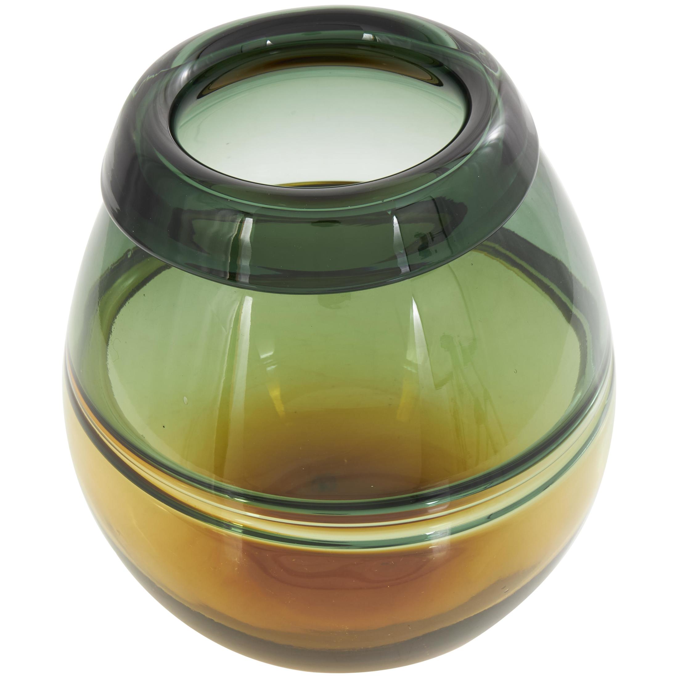 DecMode 9" Handmade Ombre Green Glass Vase with Yellow Base