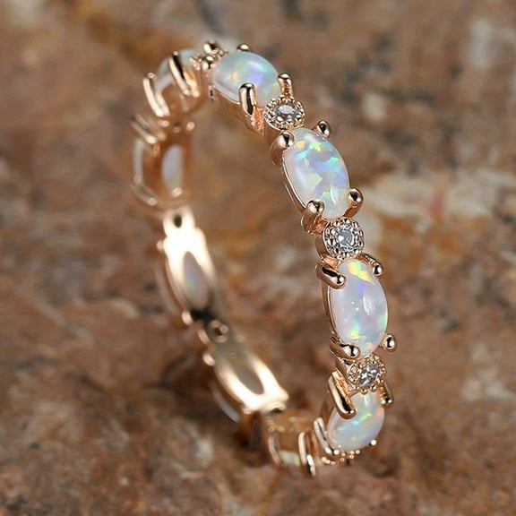 Alloy Finger Rings with Brass Micro Pave Cubic Zirconia and Opal Finding Oval US Size 8(18.1mm)