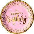 thumbnail image 1 of 24 Pz Plato Cartón Premium Pastelero Happy Birthday Hb Rosa Confeti Oro, 1 of 4