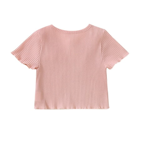 

Ounabing Kids Toddler Baby Girls Spring Summer Solid Ribbed Short Sleeve Tshirt Clothing Girl Shirts Size 14-16 Girls Pineapple Top