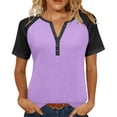 thumbnail image 2 of PNTUTB Summer Women's Fashion Color Block Button Up V Neck Pullover Short Sleeve Loose Comfort T Shirts, 2 of 6