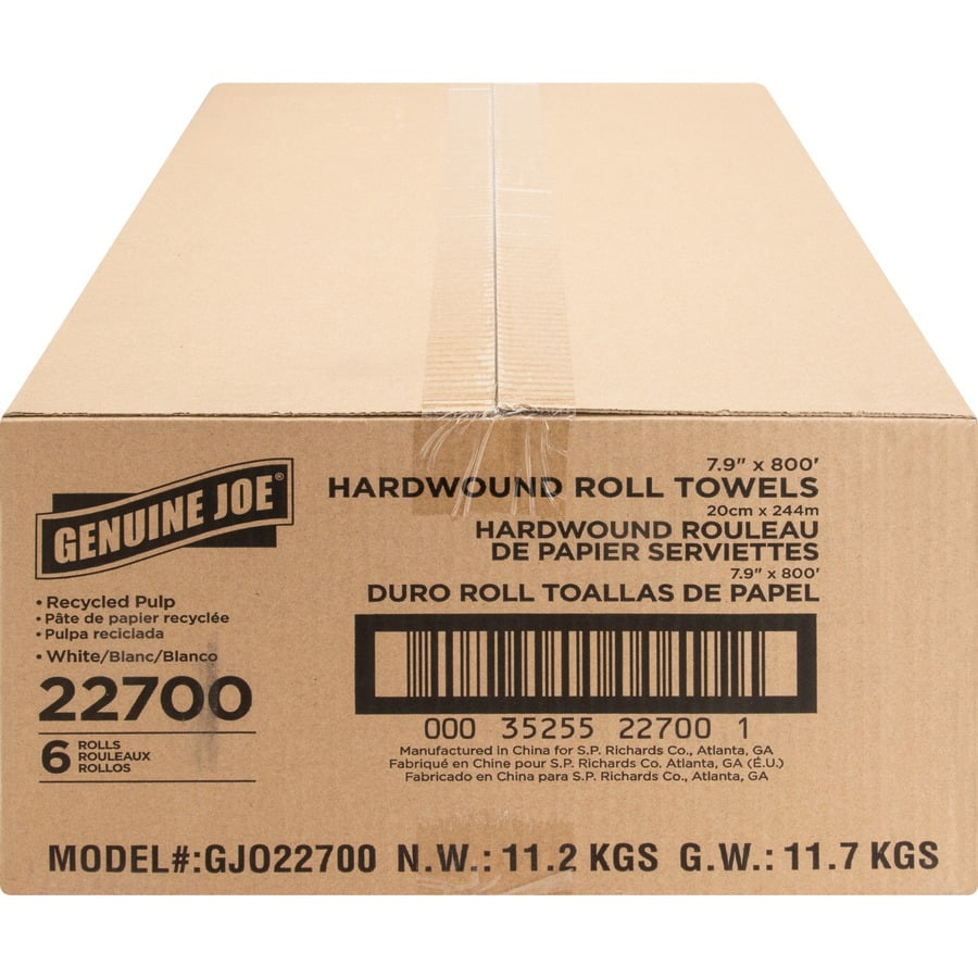 Genuine Joe, GJO22700, Hardwound Roll Paper Towels, 6 / Carton, White