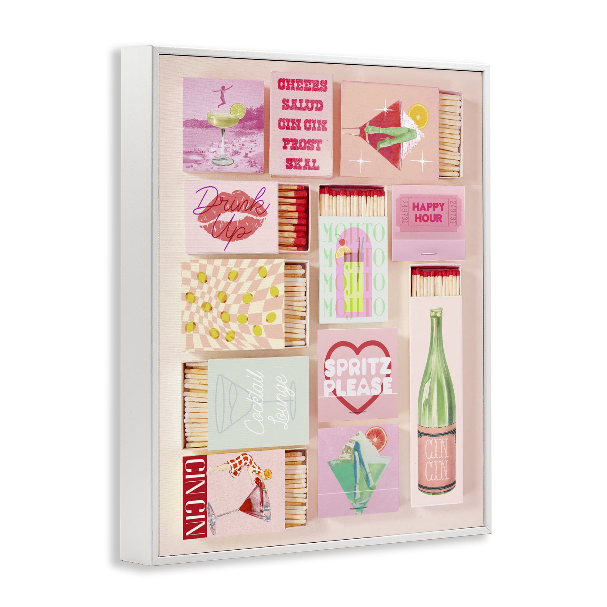 Glam Cocktails Retro Matches White Framed Giclee Art, design by Lil' Rue