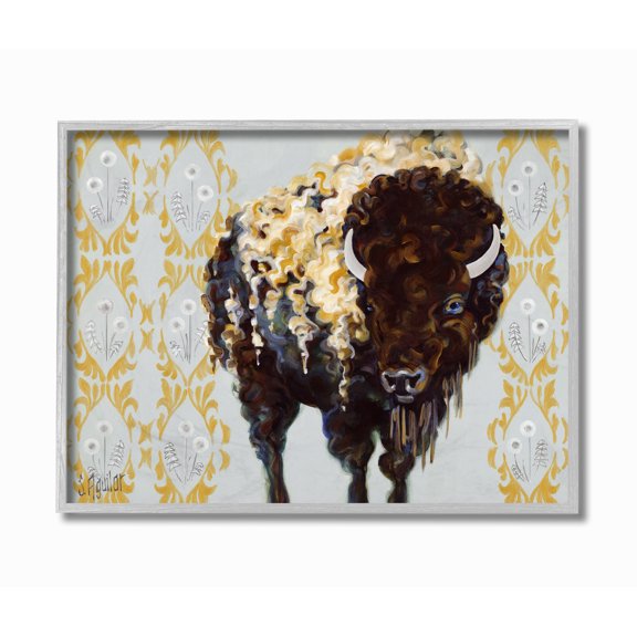 Stupell Industries Gold Buffalo Animal Pattern Gray Painting Framed Wall Art by Stephanie Aguilar