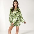 thumbnail image 7 of Women's Printed Satin Robe with Tie Waist and Flowing Sleeves - Small, Green, 7 of 7