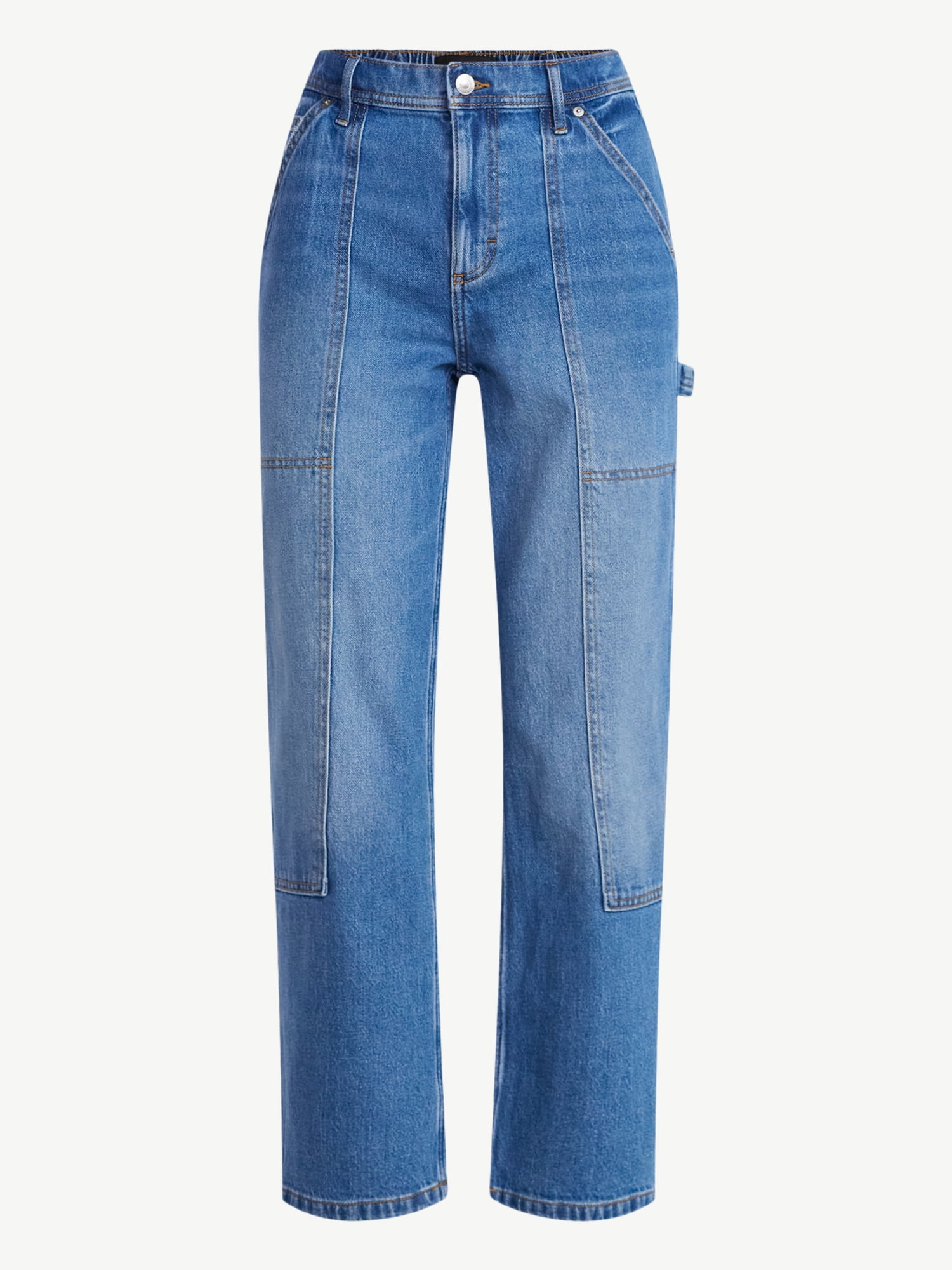 Free Assembly Women's Cropped Straight Leg Utility Jeans, 28” Inseam, Sizes XS-XXL