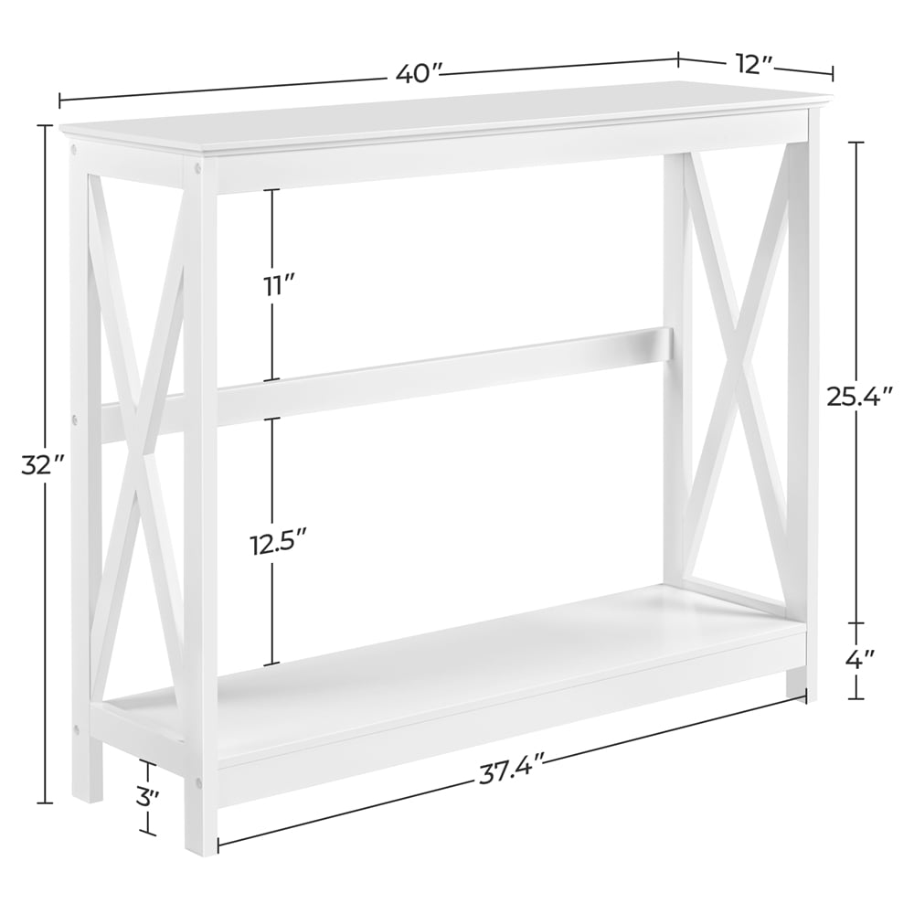 Yaheetech 2-Tier X-Design Console Table Sofa Side End Table for Entryway Living Room, White