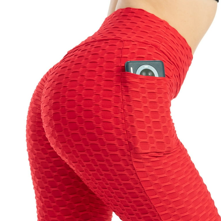RQYYD Reduced Butt Lifting Leggings for Women Yoga Workout Gym High Waisted  Pants Solid Soft Tummy Control Pants(Red,L)