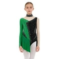 thumbnail image 2 of Aislor Girls Figure Ice Skating Leotard Dress Long Sleeve Shiny Rhinestone Mesh Spliced Gymnastics Ballet Dark Green 14, 2 of 7
