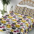 thumbnail image 3 of Emoji Sheet Set, Modern Art of Starry Eyes Smiling Faces Fun Colors Hearts XO Pattern, Fitted & Flat Sheet with Pillowcase Bedding Accent 4 Pcs Set, Queen, White Mustard and Hot Pink, by Ambesonne, 3 of 5