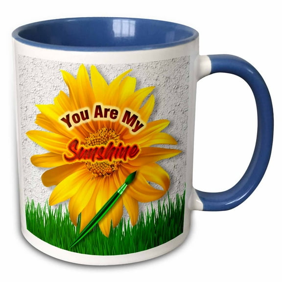 3drose, Sunflower , Paint Brush and a Popular You Are My Sunshine Saying, 11oz Two-tone Blue Mug