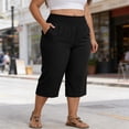 thumbnail image 2 of Admvng Women's Plus Size Capri Pants Elastic Waist Summer Casual Wide Leg Cropped Pants, 2 of 8