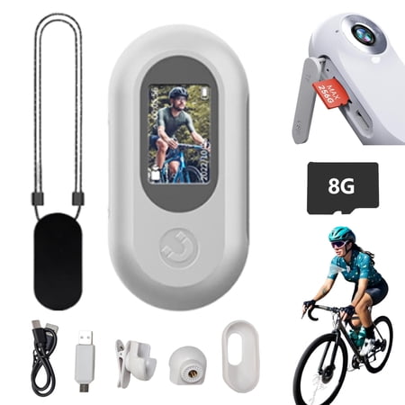 Varnock HD Action Camera The Snap Cam 170&deg; Wide Thumb POV Portable Body Cam Wearable with Audio & Video Mount Anywhere for Motorcycle Helmets Cycling (HD White+8G)