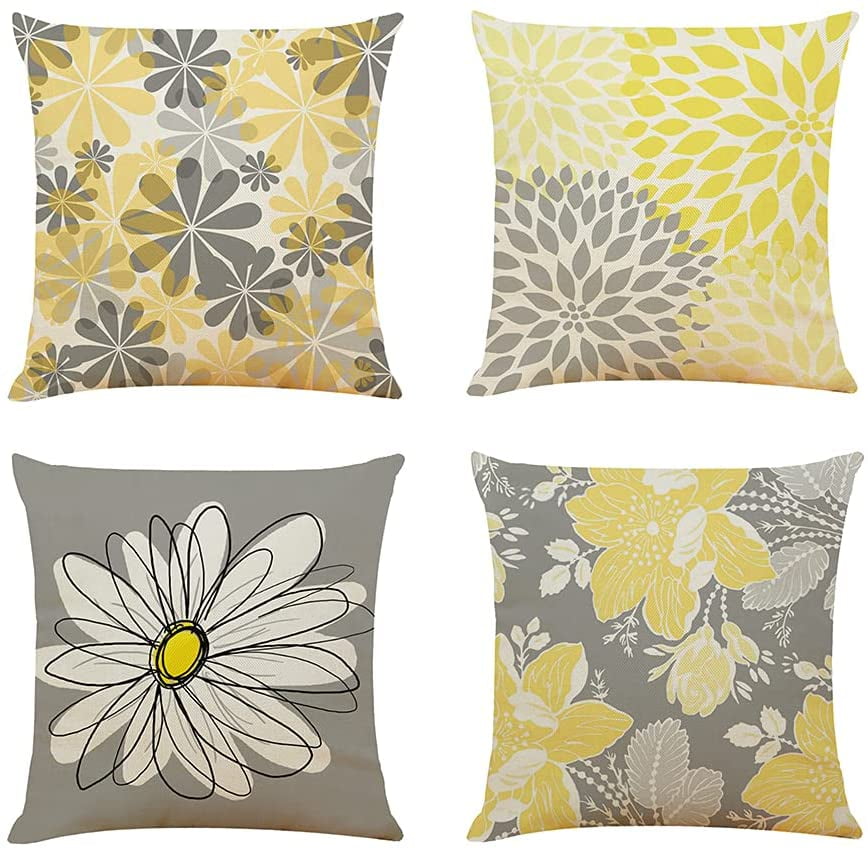 FIBEROMANCE Flowers Throw Pillow Covers Pillow Protectors 18 x 18 Inch Set of 2 Spring Decorative Cushion Cases for Sofa Couch Bedroom Home Decor Cotton Linen Square Pillowcase Blue Yellow FIBEROMANCE Flowers Throw Pillow Covers Pillow Protectors 18 x 18 Inch Set of 2 Spring Decorative Cushion Cases for Sofa Couch Bedroom Home Decor Cotton Linen Square Pillowcase Blue Yellow