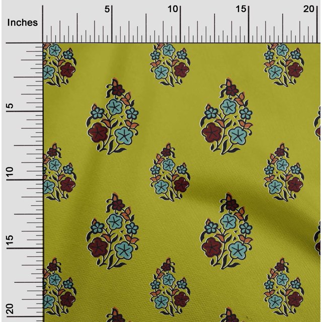 oneOone Polyester Lycra Fabric Leaves & Floral Block Printed Fabric 1 Yard 56 Inch Wide