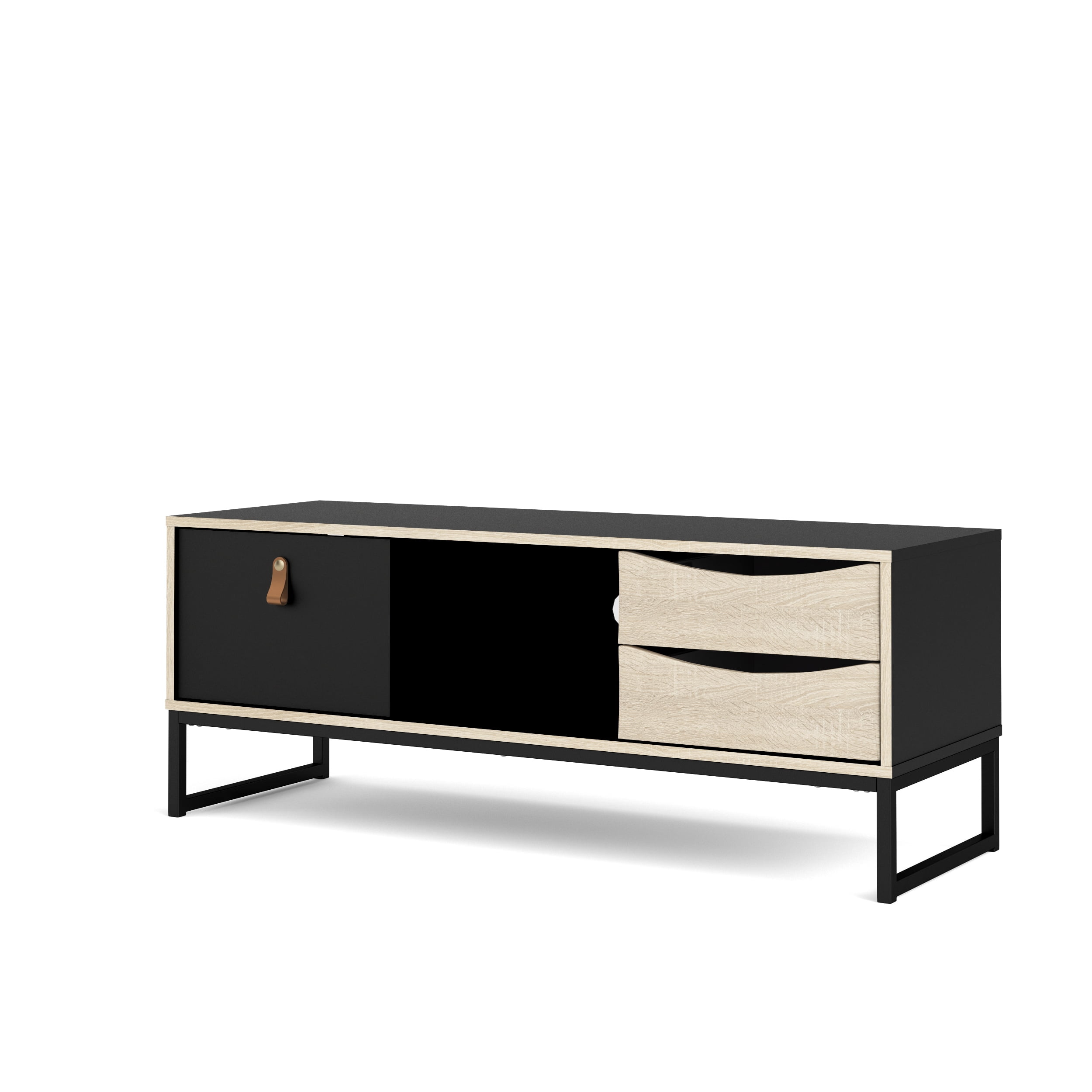 Stubbe 3 Drawer TV Stand, Black Matte/Oak Structure