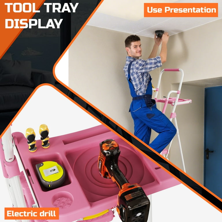 HBTower Folding 5-Step Ladder, Handrails, Tool Tray, Non-Slip Wide