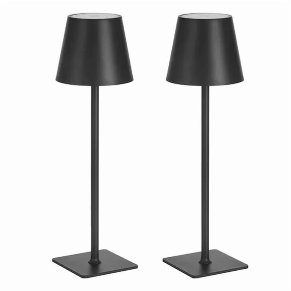 Cordless Table Lamp Set of 2 with 5200mAh Rechargeable Battery,Adjustable Heights,Stepless Dimming,Detachable Lampshade for Home and Outdoor Use,Black