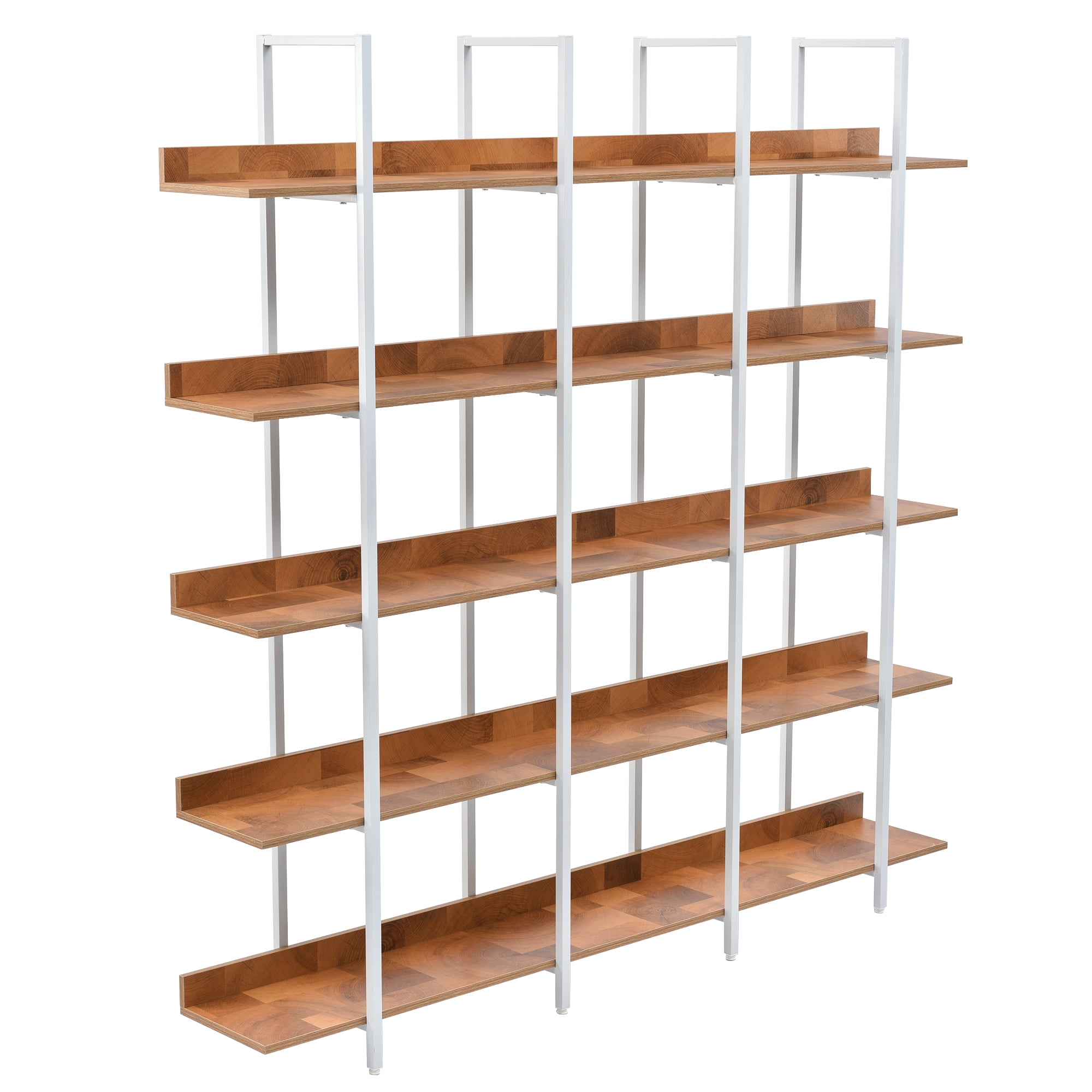 Euroco 5 Tier Bookcase with Open Shelves, Industrial Bookshelf with Metal Frame, 71" Bookshelf for Home Office, Brown & White