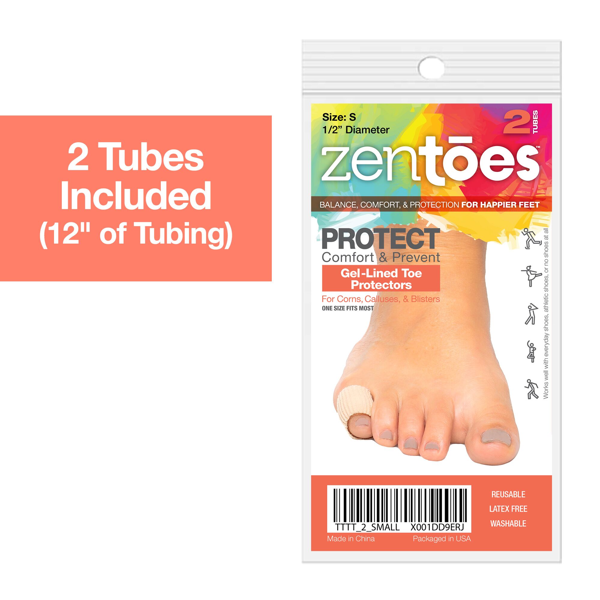 Zentoes Open Toe Tubes Fabric Gel Lined Sleeve Protectors For