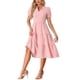 thumbnail image 2 of Vestido de cuadros para mujer INSPIRE CHIC con volantes, escote en V, decoración de botones, vestido midi fluido rosa XL, 2 of 6