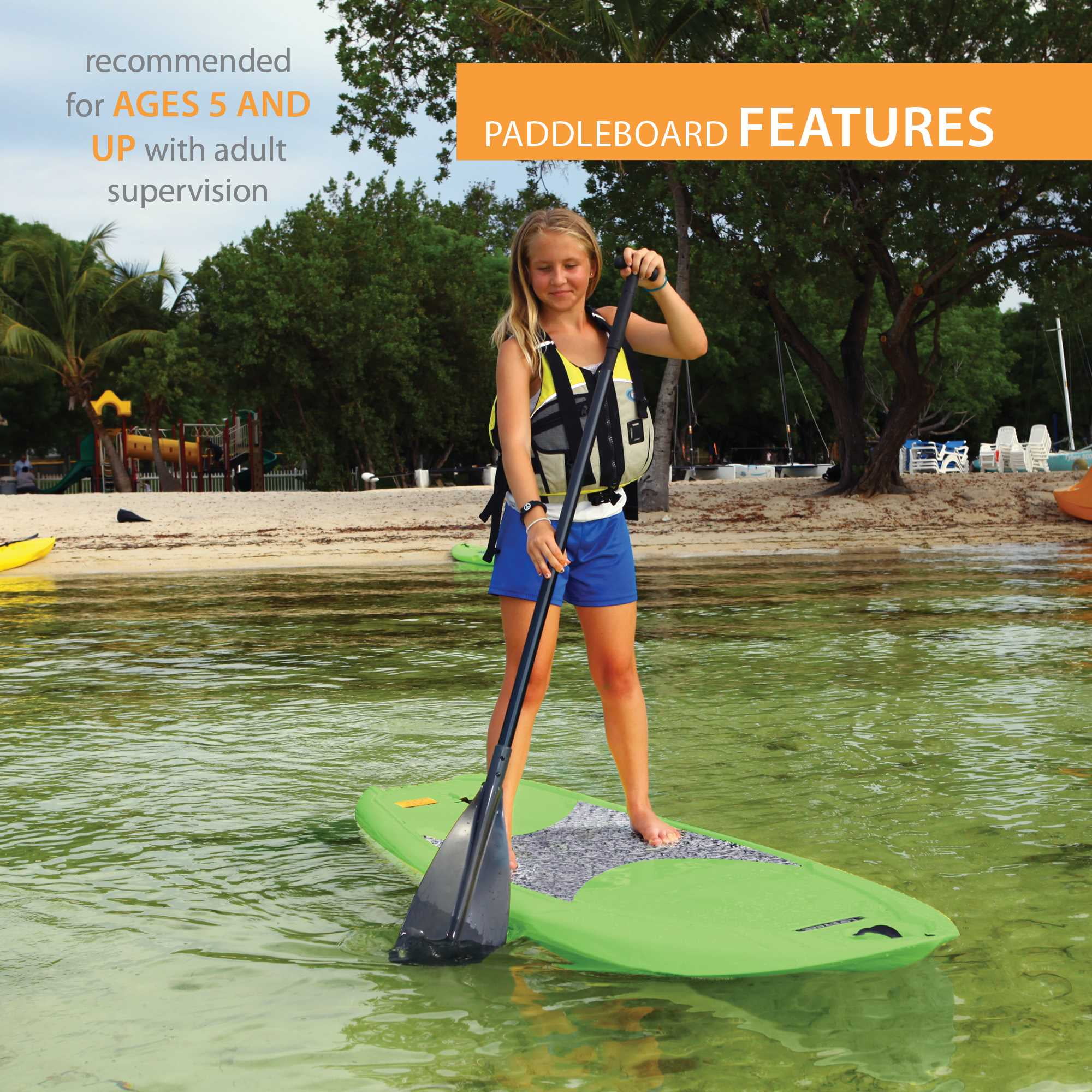 Lifetime Hooligan 8 ft Youth Stand-Up Paddle Board with Paddle, Lime Green (90699)