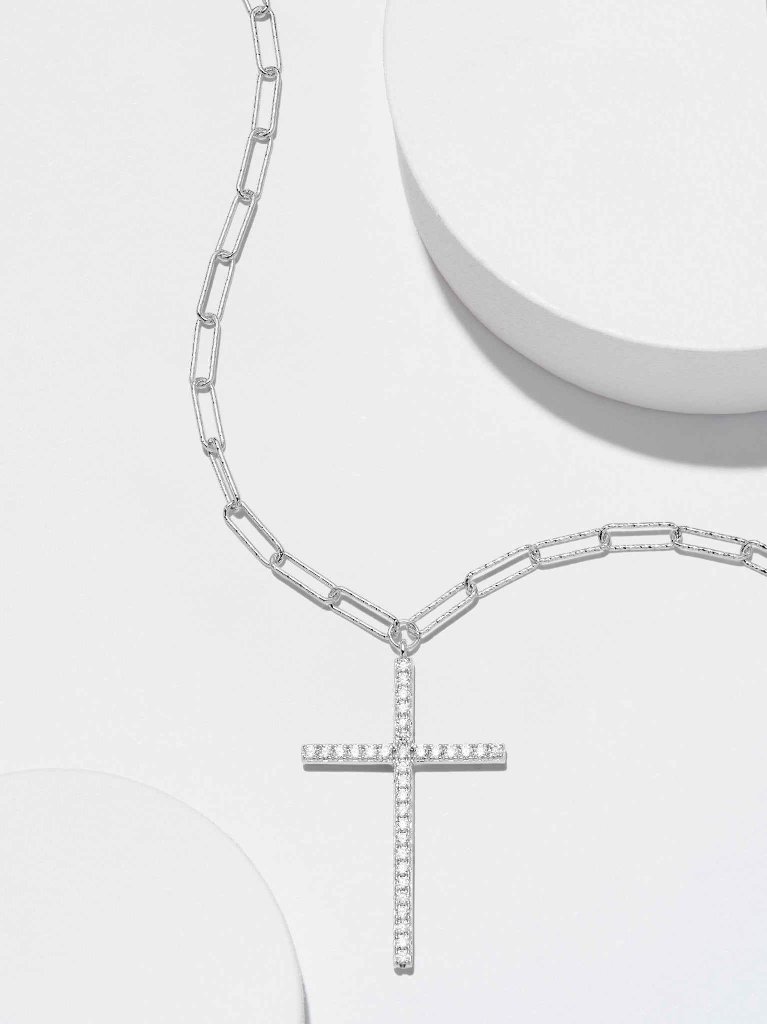 Forever Facets CZ Cross Paperclip Necklace Hand Set in Sterling Silver, 18" + 2" Extension
