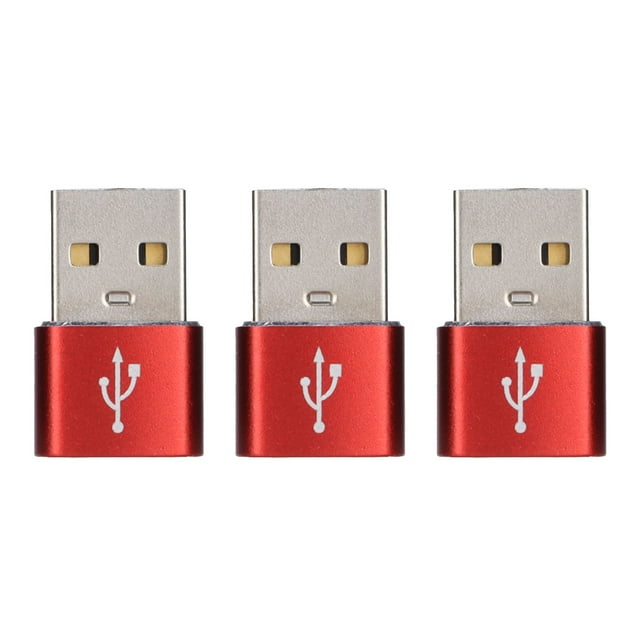 Paquete de 3 adaptadores de disco U USB 2.0 macho a tipo C hembra Adaptador USB a tipo C de metal para teléfono móvil portátil (rojo)