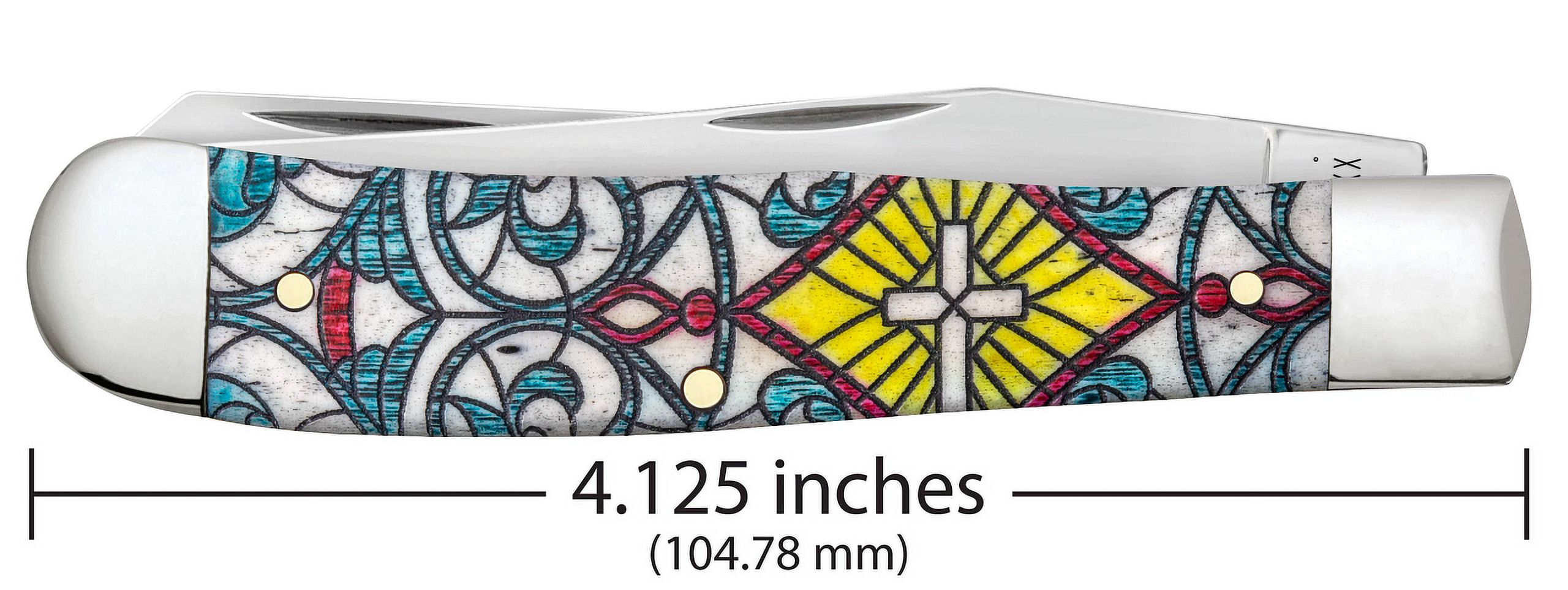 Case XX Knives Case XX Stained Glass Cross Natural Bone Trapper Folding Knife