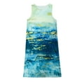 thumbnail image 3 of LoyisViDion Women Summer Print Beach Holiday Dress Round Neck Big Swing Pocket Maxi Dress Blue 8(L), 3 of 5