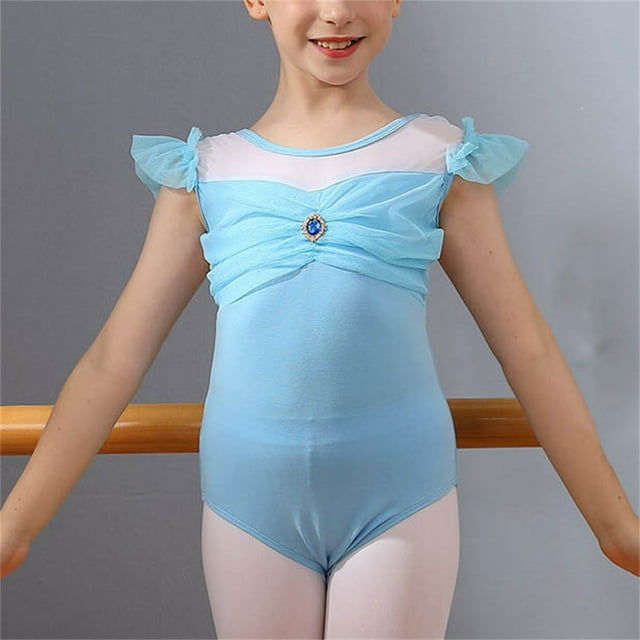 Combinaison de Danse à Manches Courtes et Col Rond pour Enfants, Combinaison de Pratique en Maille pour Filles