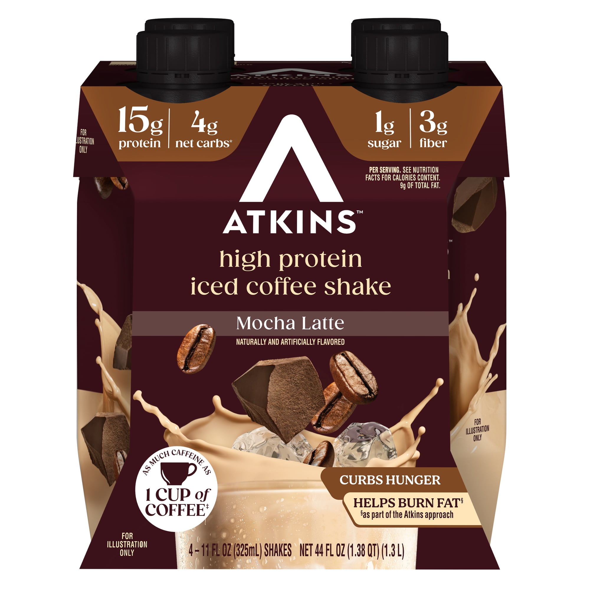 Atkins Protein Shake, Mocha Latte, Keto Friendly, Gluten Free, 4 Ct (Ready to Drink)