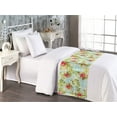 thumbnail image 2 of Flowers Bed Runner, Tropical Hibiscuses Floral Pattern on Weathered Beige Blue Backdrop, Decorative Accent Bedding Scarf for Hotels Homes & Guest Rooms, Twin, Apple Green and Dark Pink, by Ambesonne, 2 of 3