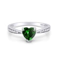thumbnail image 2 of AFFY Simulated Emerald & White Cubic Zirconia Solitaire Heart Promise Ring 14k White Gold Over Sterling Silver Gift For Her Ring Size-10, 2 of 7