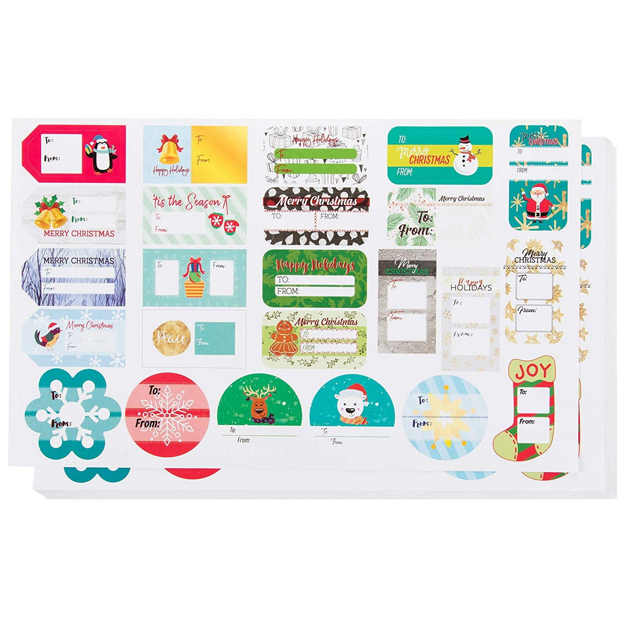 48 Christmas Present Adhesive Traditional Present Gift Labels Santa Snowman