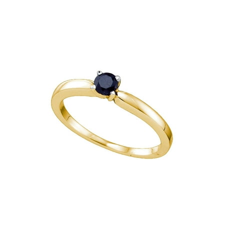 Gold Enhanced Yellow Diamond 10kt Yellow Gold Womens Round Black Color Enhanced Diamond Solitaire Bridal Wedding Engagement Ring 1/4 Cttw ()