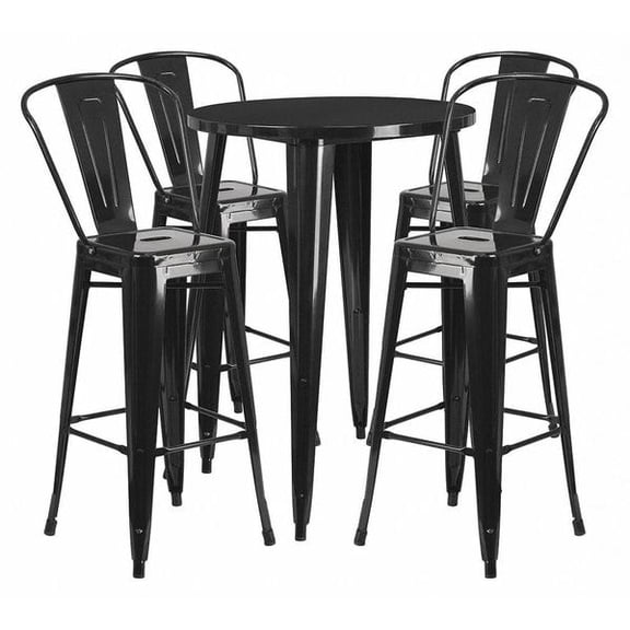 Flash Furniture Commercial Grade 30" Round Black Metal Indoor-Outdoor Bar Table Set with 4 Cafe Stools