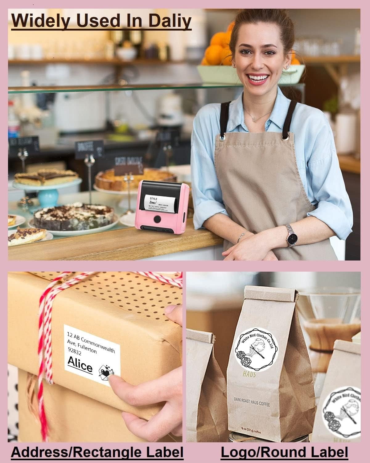 Phomemo M200 Versatile Bluetooth Thermal Label Maker for Shipping, Labeling, and Small Business Applications - Enhance Efficiency and Organization(Pink)