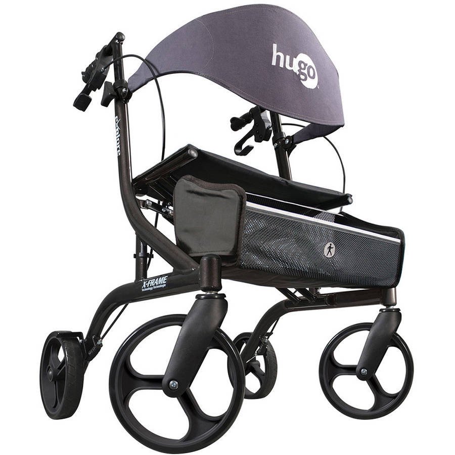 Hugo Explore SideFold Rollator Walker with Seat, Backrest and Folding Basket, Pearl Blk