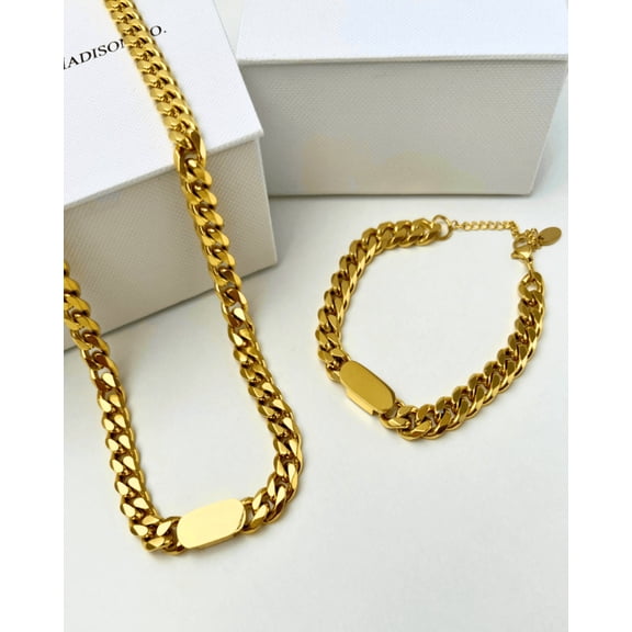 Women's 18K Gold Chain Necklace Bracelet Bundle Set - MASON CHUNKY CHAIN™ To Be Elegant