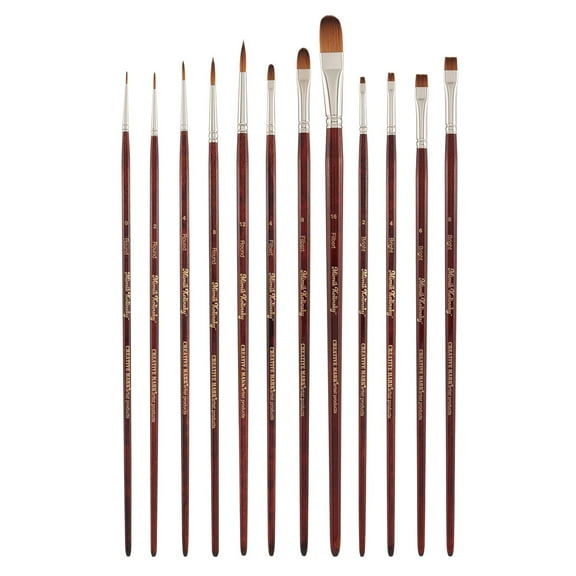 Creative Mark Mimik Kolinsky Synthetic Sable Brush Set - Long Handle, Long Bristle Kolinsky Brushes with Resilient Synthetic Fiber for Oil, Watercolor and Acrylic - Round, Filbert & Bright Set of 12