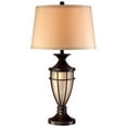 thumbnail image 2 of John Timberland Mission Table Lamp with Nightlight 33" Tall Champagne Glass Brushed Iron Cage Beige Fabric Shade for Living Room Family, 2 of 7