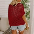 thumbnail image 5 of Womens Summer Scoop Neck Short Sleeve Sweater Casual Crochet Hollow Out Knit Tops Pullover Shirts Beach Coverup Womens Summer Boho Tops Red XL, 5 of 8