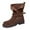 Brown, variant on Womens Riding Boots Round Toe Pull on Adjustable Button Fold over Trendy Buckle Strappy Mid Calf Fall Booties