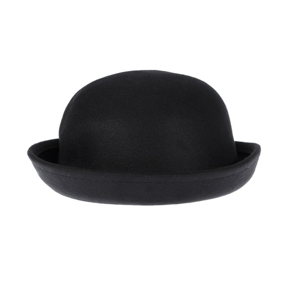 hengzirui Women's Girls Roll-up Brim Wool Dome Hat Bowler (Black)